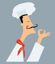 The stylish European chef with a mustache admires the smell of cooked food