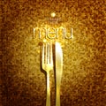 Stylish expensive restaurant menu card design mock up with golden fork and knife