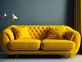 Stylish fabric sofa with buttons. Generative AI