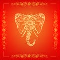 Stylish fancy tattoo tangle ornate elephant head, Ganesh Chaturthi festival, unique hand drawn ethnic outline, elegant silhouette
