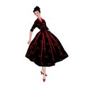 Stylish fashion dressed girls 1950`s 1960`s style: Retro fashion dress party. Summer clothes vintage woman fashion silhouette Royalty Free Stock Photo