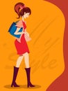 Stylish fashion girl, Beautiful woman side view cartoon character, Fashion cover page design