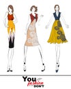 Stylish fashion models. Fashionable girls Sketch.