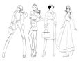 Stylish fashion models. Fashionable girls Sketch.