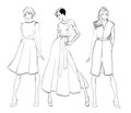 Stylish fashion models. Fashionable girls Sketch.