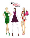 Stylish fashion models. Fashionable girls Sketch.