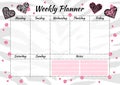 Creative weekly planner with heart animal texture and pink glitter sparkles.