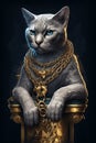 stylish fashionable cat rapper in gold chains. Generative AI illustration