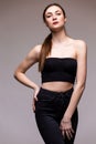 Stylish fashionable girl in black clothes Royalty Free Stock Photo