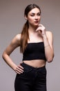 Stylish fashionable girl in black clothes Royalty Free Stock Photo