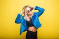 Stylish fashionable girl with a smile in sunglasses Royalty Free Stock Photo