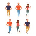 Stylish fashionable people set. Young men and women wearing trendy casual outfit cartoon vector illustration Royalty Free Stock Photo