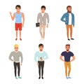 Stylish fashionable young men wearing modern trendy outfit set cartoon vector illustration Royalty Free Stock Photo