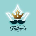 stylish father's day greeting card with neon crown and mustache
