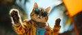 Stylish Feline Grooves In Vibrant Attire, Rocking Sunglasses While Dancing Outdoors