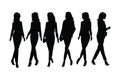 Stylish female model silhouette set walking and standing in different positions. Anonymous female model and office employee