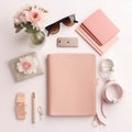 Stylish Feminine Accessories Flat Lay. AI