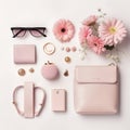 Stylish Feminine Accessories Flat Lay. AI