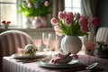 Stylish festive Easter table in a tidy and stylish home interior