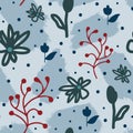 Stylish floral seamless pattern drawn by hand. Repeated plant elements and brush strokes. Royalty Free Stock Photo