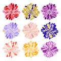 Set of 9 casually drawn and painted flowers of multicolored isolated on white background. Vector EPS10