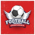 Stylish football with wings on red background. Royalty Free Stock Photo