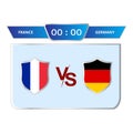 Stylish France VS Germany scoreboard with blue color lower thirds template for sports like soccer and football. Vector Royalty Free Stock Photo