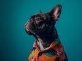 Stylish French Bulldog in a Floral Shirt