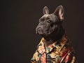 Stylish French Bulldog in a Floral Shirt Posing Elegantly