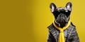 A Stylish French Bulldog Sporting A Trendy Outfit Including A Jacket Tie And Glasses Posing Confiden