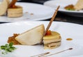 Stylish fresh trendy new french foie gras on a plate with cracker