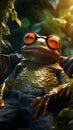 Stylish Frog Lounging in Sunglasses relaxed in a chair amidst foliage