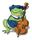 Stylish frog with tiny moustache playing jazz on contrabass