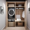 A stylish and functional laundry room with built-in storage and folding space3