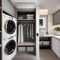 A stylish and functional laundry room with built-in storage and folding space1