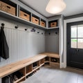 A stylish and functional mudroom with built-in storage and bench seating2 Royalty Free Stock Photo