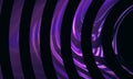 Stylish geometric 3d artwork illustrating purple violet neon arcs in row on black background.