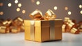 Stylish gift box wrapped with gold ribbon