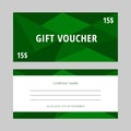 Stylish gift card with sample text on the white background and green polygonal elements Royalty Free Stock Photo