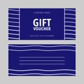 Stylish gift voucher design with sample text and waves on the dark blue background