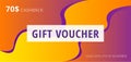 Stylish gift voucher with trendy purple and yellow wavy background