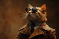 Stylish Ginger Cat in Sunglasses and Coat - Autumn Fashion Concept Generative AI Royalty Free Stock Photo