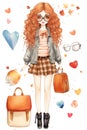 Stylish ginger girl going to school. Generative ai Royalty Free Stock Photo