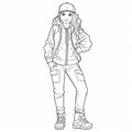 Stylish Girl Coloring Page In Artgerm-inspired Hooded Jacket And Hat