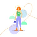 Stylish girl flat character design holding tiny bag