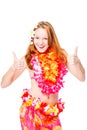 Stylish girl in Hawaiian clothes posing on white background Royalty Free Stock Photo