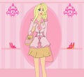 Stylish girl shopping , doodle illustration Royalty Free Stock Photo