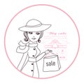 Stylish girl shopping , doodle illustration Royalty Free Stock Photo