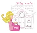 Stylish girl shopping , doodle illustration Royalty Free Stock Photo