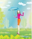 Stylish girl and summer rain Royalty Free Stock Photo